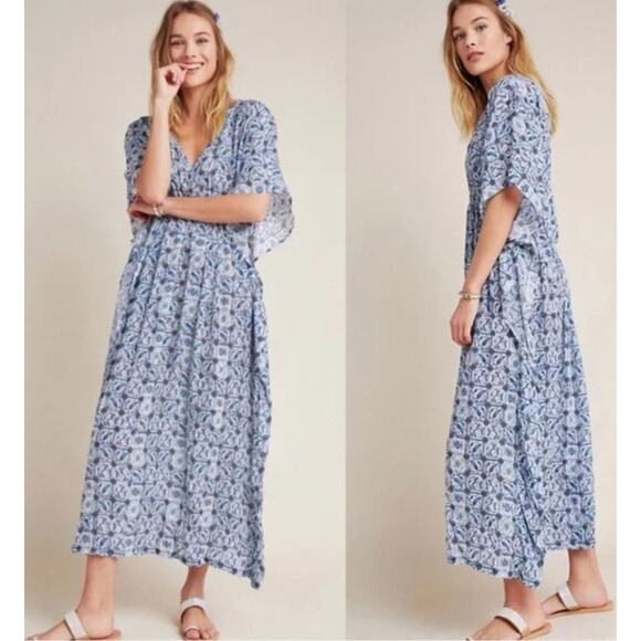 Rujuta Sheth Anthropologie Marie Cinched Kaftan Maxi Dress One Size Resort Beach - Picture 13 of 13